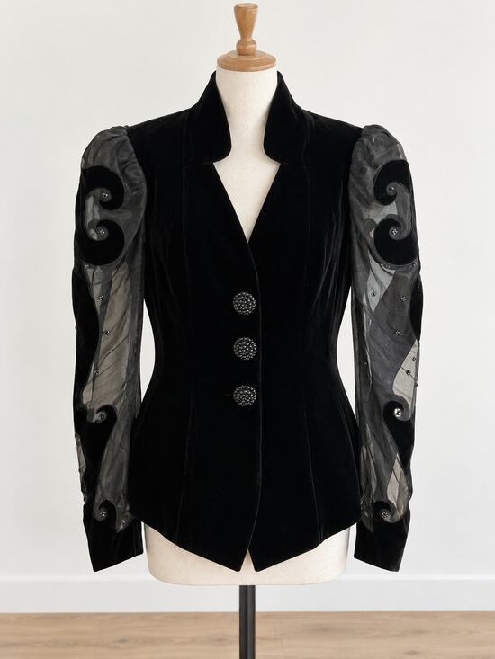 Cache Jackets & Blazers - CACHÉ Karen Okada Velvet Jacket Sheer Puff Sleeve Avant Garde Goth Sz 10 Vintage